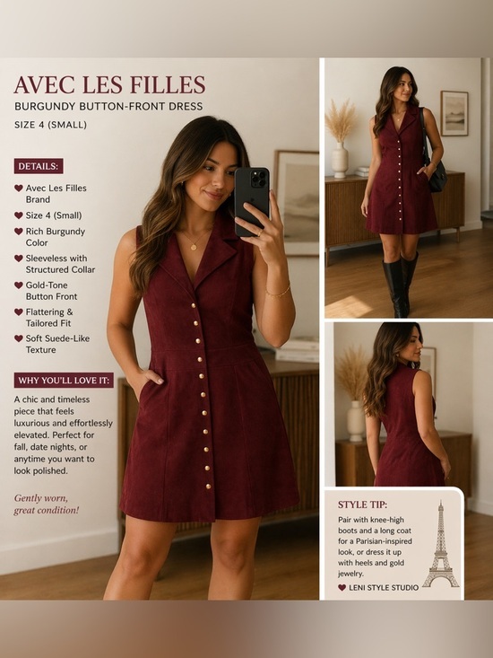 Avec Les Filles Dresses & Skirts - Avec Les Filles Burgundy Sleeveless Button-Front Mini Dress size 4